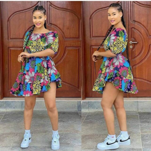 Ankara Short Flare Gowns With Sneakers