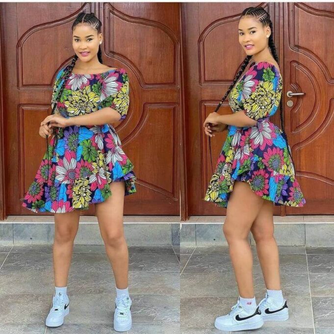 Ankara Short Flare Gowns With Sneakers Ankara Short Flare Gowns With Sneakers